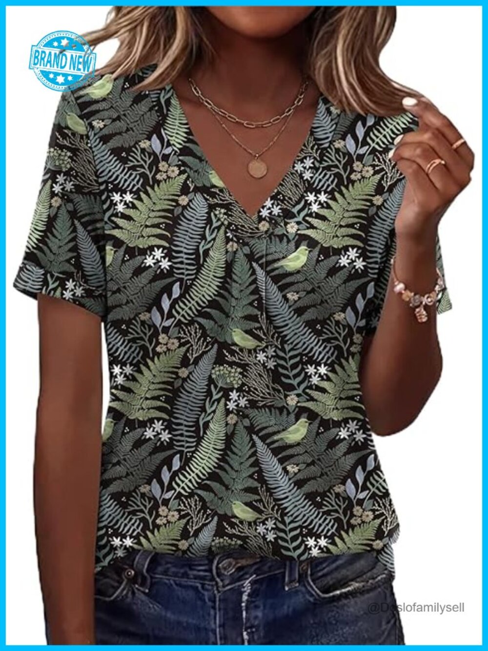 V Neck Short Sleeve Tunic T-Shirt Blouse